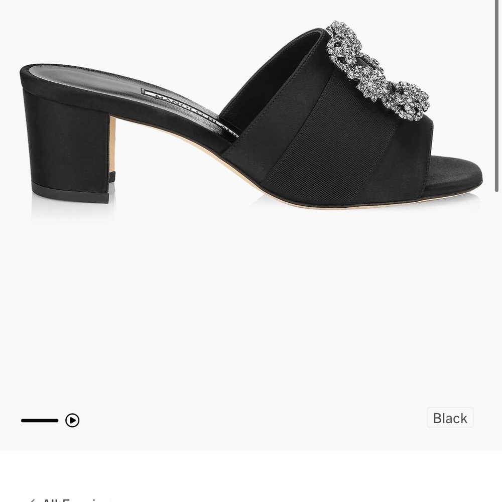 Manolo Blahnik Black Mules with Crystal Embellishments